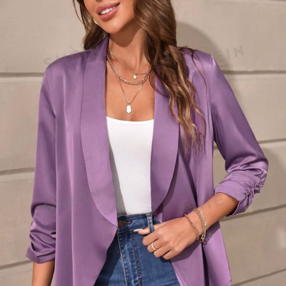 Emery Rose shawl collar open front blazer